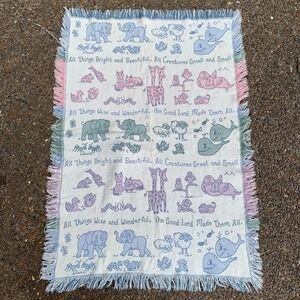 Vintage 1993 MWW All Things Bright and Beautiful Woven Tapestry Throw Blanket